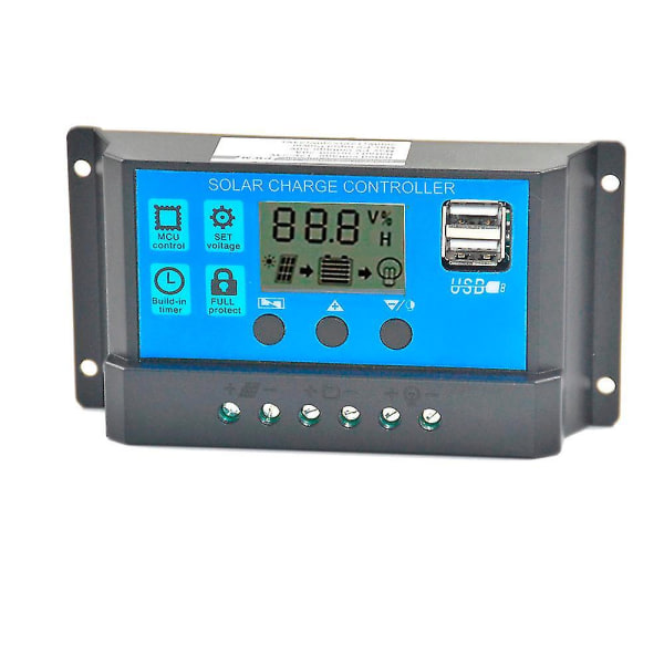 Solpanelregulator Opladningscontroller USB 60A 12V-24V med Dobbelt USB-lader Blue