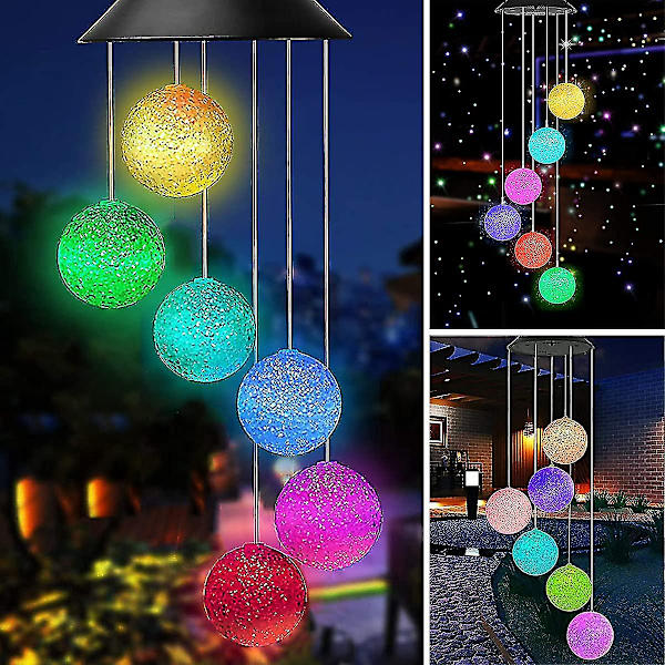 Solar Powered Wind Chime Light, Led Have Hængende Spinner Lampe 6 Krystalkugle Lys Til Hjem Bryllupsfest