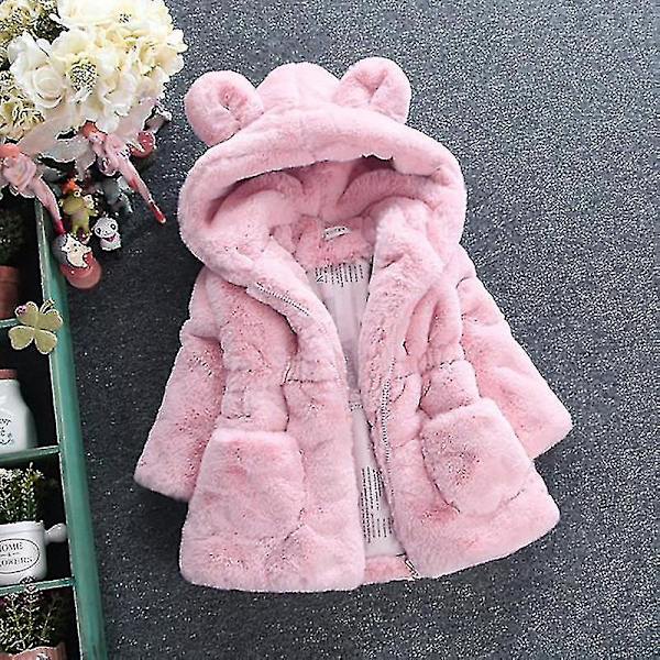 Hhcx-kid pige Fluffy imiteret pels hættefrakke fleecejakke Vinter varmt outwear Pink 8-9 Years