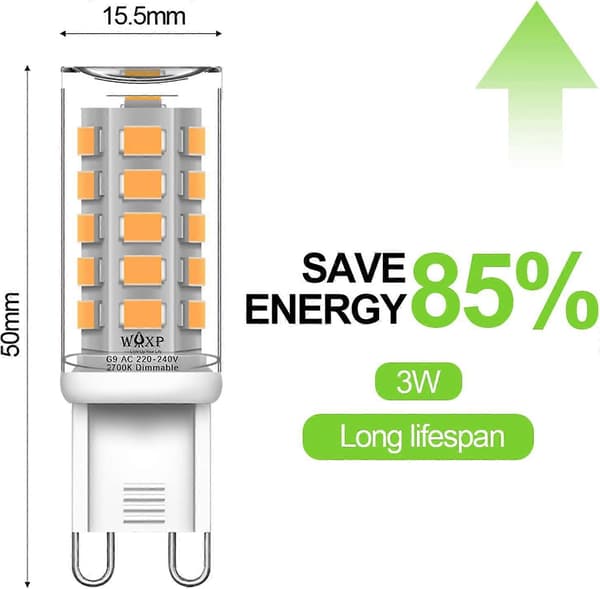 Dimmable G9 LED Bulbs Warm White 2700K 3W Equivalent 30W G9 Halogen Bulbs Flicker-Free 6-Pack