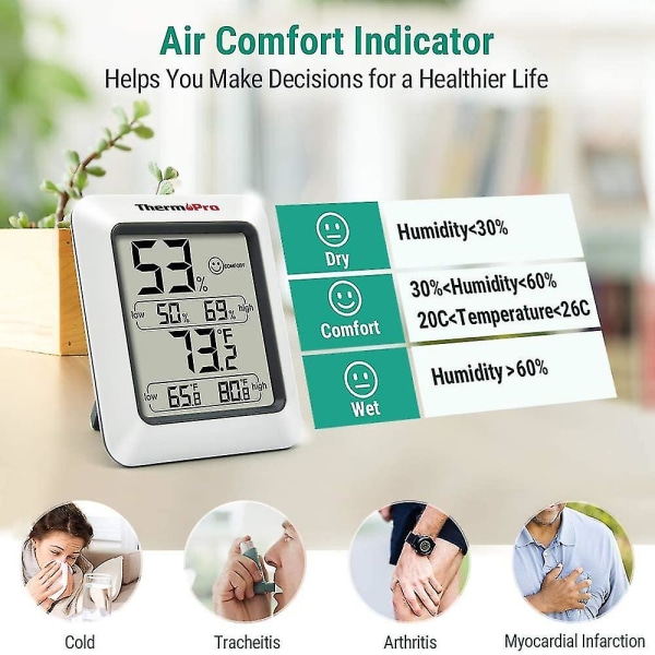 Digitalt hygrometer indendørs termometer Rumtermometer og luftfugtighedsmåler med temperatur fugtighedsmåler