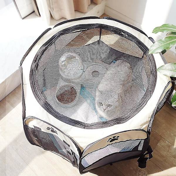 Bärbar hopfällbar husdjurs åttakantig bur för katt Tält Lekhage Valp Kennel Lättmanövrerad staket utomhus Big Dogs House Coffee 91x91x58CM