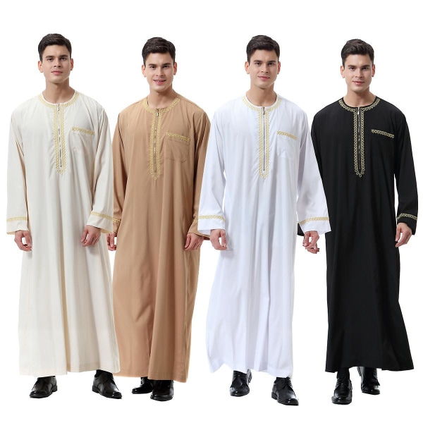 Mænd Muslim Saudi Robe Kaftan Dubai Tunika Lang Top Bluse Thobe black L