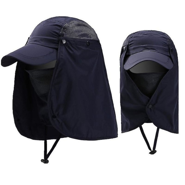 Uv- cover Sun Face Hals Fiskeklaff Cap Utomhus Bred brätte Navy Blue