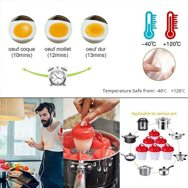 The New Boiler Eggs, 7 Boilers Silicone Egg Poacher, Easy Eggs Cooker Egg Cup BPA-vapaa elintarvikelaatuinen silikageeli, kypsennä munat ilman T