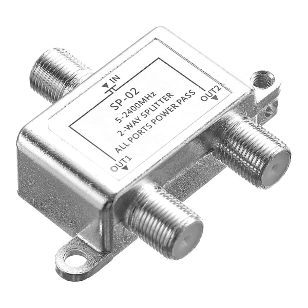 Digital 2-veis koaksialkabelsplitter 5-2400mhz, Rg6-kompatibel, fungerer med analog/digital TV-tilkobling Silver