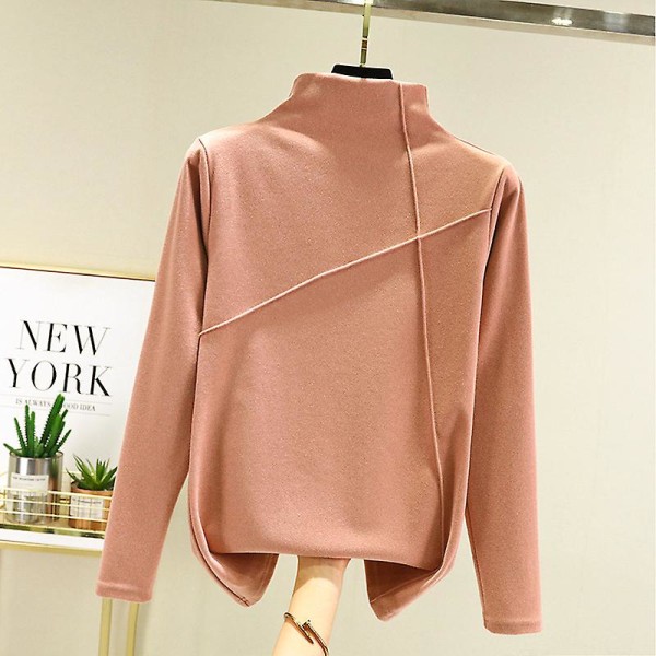 Kvinder Efterår Vinter Langærmet tyk T-shirt Afslappet Solid rullekrave Blød Varm Basic Buttoming Pullover T-shirts Pink T-shirts Toppe L gul L yellow