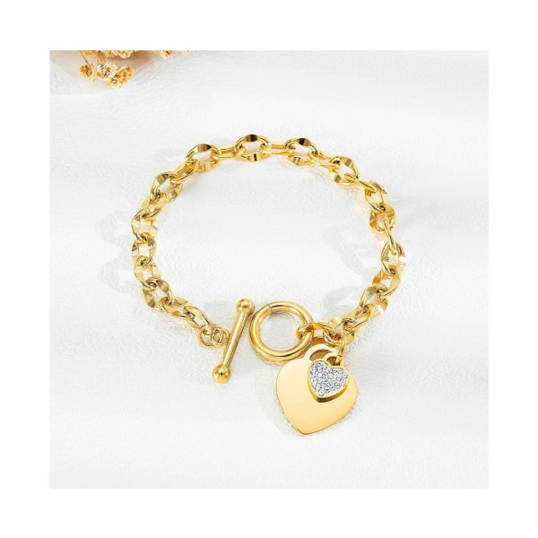Diamantslipad Belcher Chain T-lock Toggle Armband i guldskiktade stålsmycken