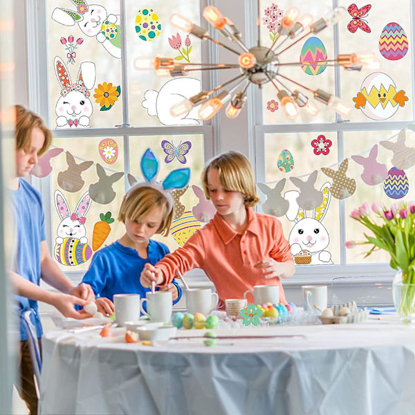 Easter Window Stickers, Easter Decorations 9 Sheets Easter Bunny Window Clings Pvc Static Stickers A