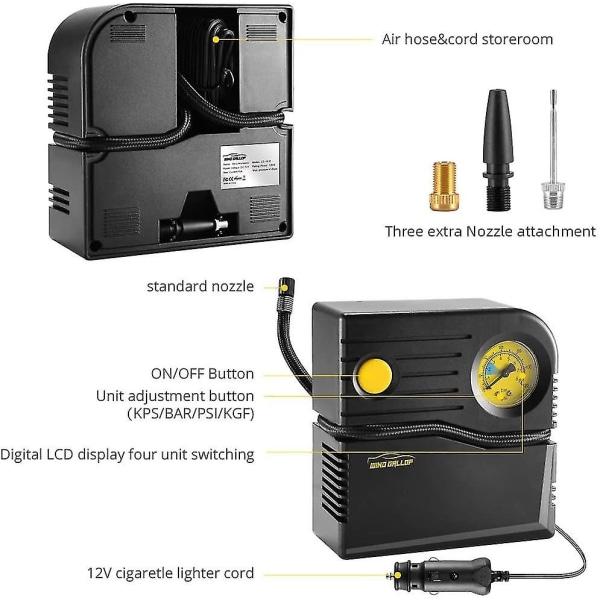 Bildäckspump Minitryckmätare Ventil Luftkompressor 12v Pointer Däckpump Billuftpump