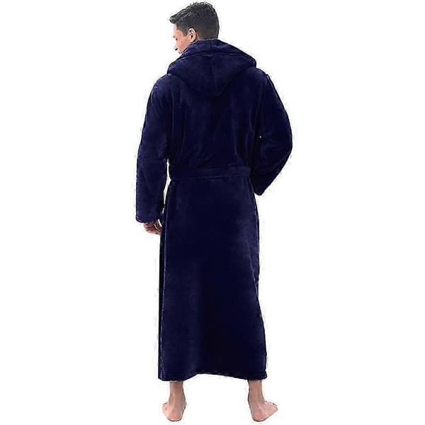 Hættebadekåbe til mænd i fleece - Plys badekåber Blue 3XL