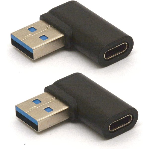 2-pack rätvinklig USB C till USB adapter - USB 3.0 hane till USB C hona (svart)