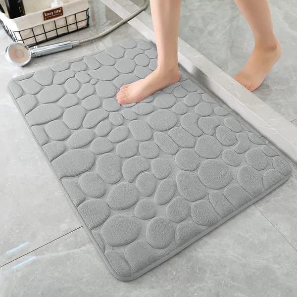 [BQ] Baderomsmatte i Memory Foam, steinmønstret, superabsorberende, maskinvaskbar, 50 x 80 cm, lysegrå