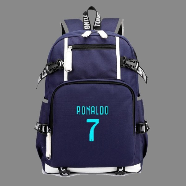 Den nya ronaldo 7 ryggsäck barn ryggsäckar ryggväska med USB uttag 1st blå strålende