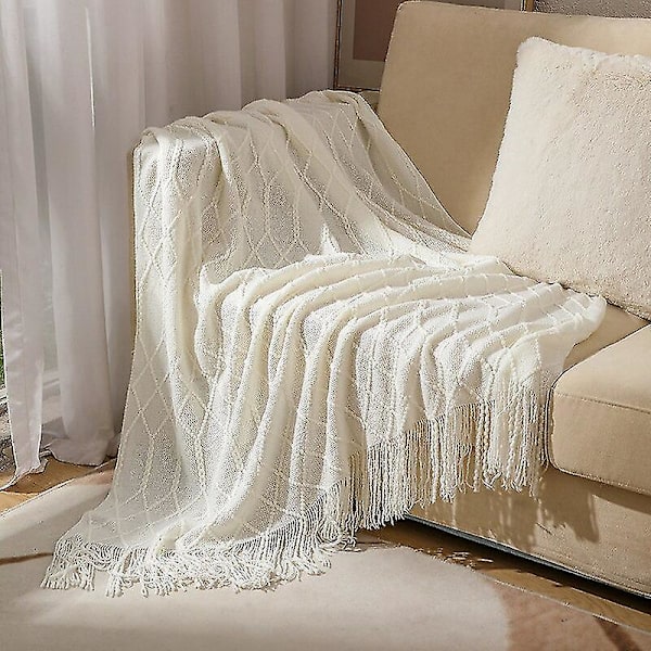 Inya Slängfilt Strukturerad Solid Mjuk Soffa Soffa Överdrag Dekorativ nordisk stickad filt Tyngd juldekor Plädar CL-cream white 127x172cm