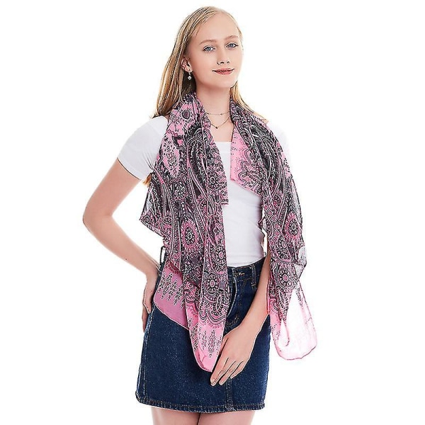 Kvinder Boho Chiffion tørklæde tørklæder Soft Wrap Sjal Stole Kortærmet Bluse Top Rose Red