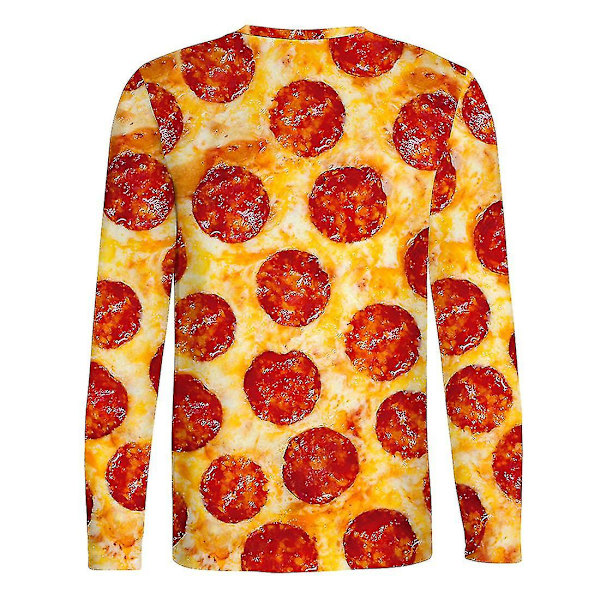 Hhcx-christmas Men Long Sleeve Pizza Elf Tuxedo Print T-shirt Xmas Novelty Top Yellow S