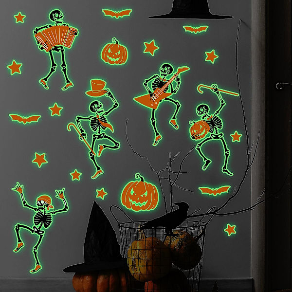 Ikkuna- ja seinätarrat – Halloween-pimeässä hohtava kuu, noita, lepakot, haamut ja pääkallot seinätarrat Big Red