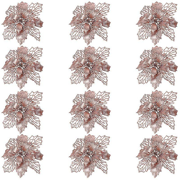 1 set 12 st Julgransdekorationer Glitter Julstjärna Blommor Ihåliga falska blommor