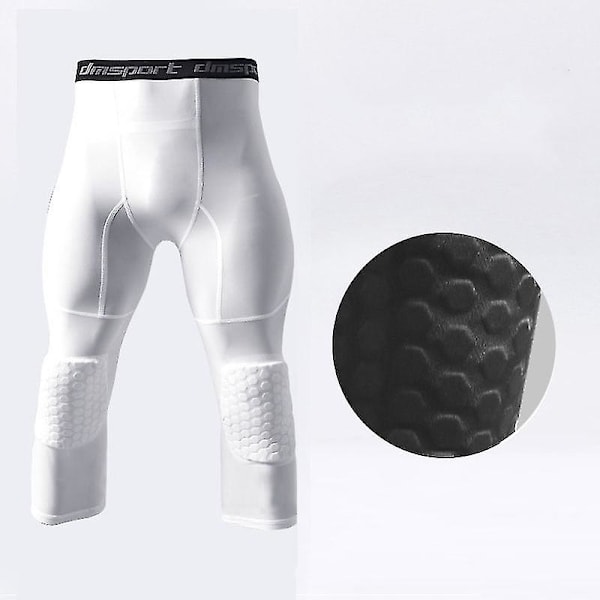 Basketball Leggings With Knee Pad For Men 3/4 Compression Trousers Sports Trousers Multi-way White M