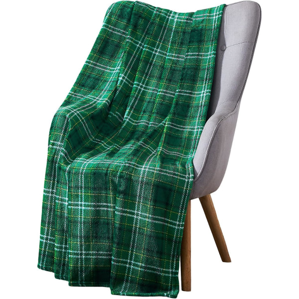St. Patrick's Day Soft Throw Blanket: Greens Of Ireland Clovers And Shamrocks Design (shamrock Shenanigans) Traditional Plaid 60*50inch