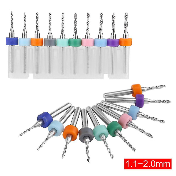 1.1mm-2.0mm PCb Cnc Print Circuit Board Carbide Micro Drill Bits Verktøysett 10stk Multicolor