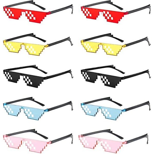 10-pack festsolglasögon 8-bitars pixelmosaik Gamer-fotorekvisita glasögon för vuxna tonåringar