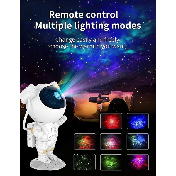 Astronaut Star Projector Night Light - Fjärrkontroll Galaxy Projector med vridbart huvud, 8 dynamiska Galaxy & Star Modes, Timer & Sleep Mode Night