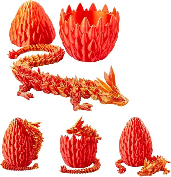 【BQ】3D-printet drageegg, krystalldraker i drageegg, overraskelsesegg, leddet drage, gave til gutter og jenter Laser Red