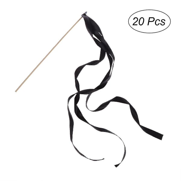 20st Ribbon Sticks Fairy Sticks Ribbon Streamers Wands Bröllopsfest Wands Party Favors Without Bell (svart)