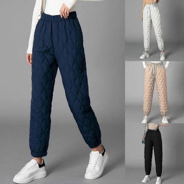 Dam vintervadderade diamantformade joggingbyxor med hög midja och bomullsstoppning Khaki 2XL