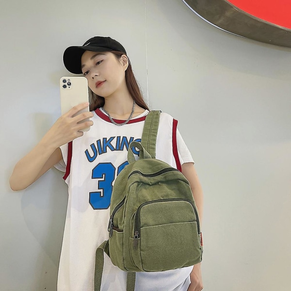 Piger skoletasker New Fashion College Student Rygsæk Vintage Kvinder Lille Rygsæk Lærred Kvinde Laptop Tasker Dame Rugsække Green