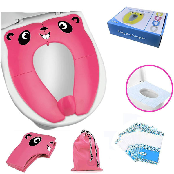 Bärbart set med bärväska och 10-pack engångsöverdrag för toalettsitsar panda pink