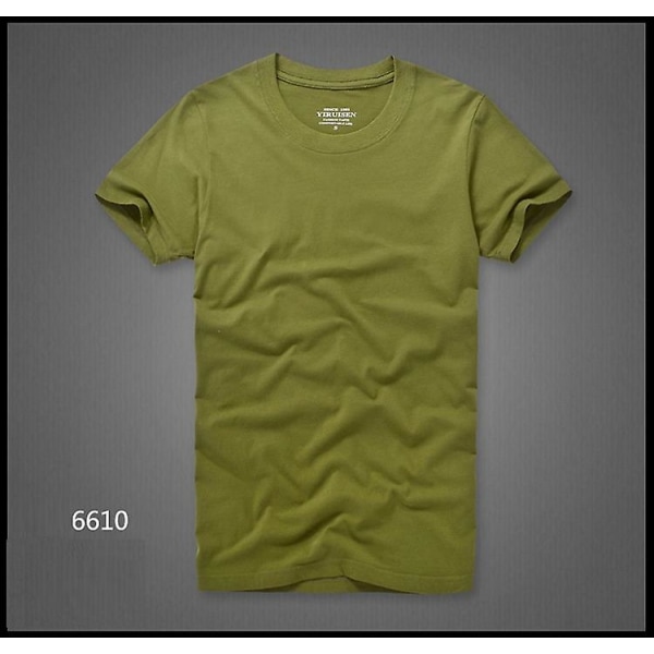 T-shirt til mænd 100% bomuld Casual T-shirts Ensfarvet kortærmede bløde toppe Anti-krympe og anti-fade Army Green S40 50kg