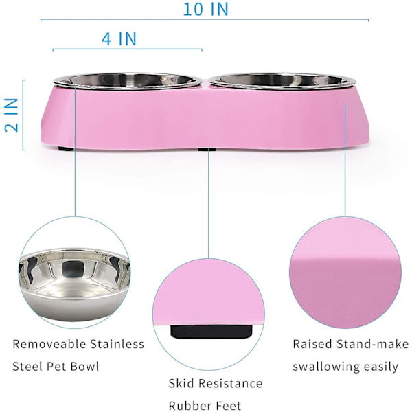 Kattskålar i rostfritt stål Mat Vatten Diskmatare Hundar Katter Husdjur 5 Uns Pink M