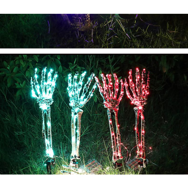 Halloween dekorative gulv hodeskalle simulering skjelett rekvisitter spøkelse festival hage skjelett ornamenter tre sett med skjelett Green glowing ghost hand