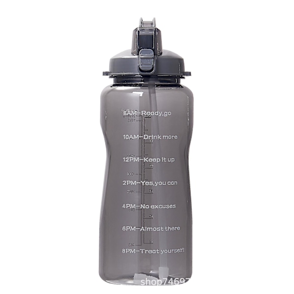 2000ml Motivational Outdoor Water Bottle With Time Marker And Straw, Leakproof Tritan Bpasports Bottle Black