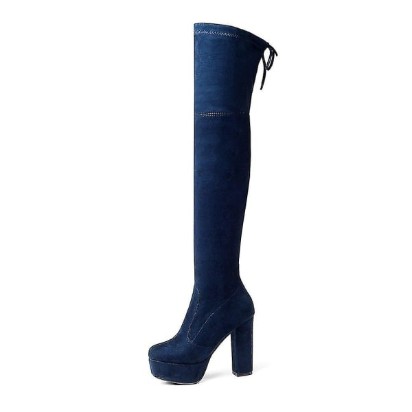 Storlek 34-43 Nya Over The Knee Boots Mocka Lår Stövlar med hög plattform Smal Sexiga Dam Vinterstövlar Dam Custom Made 8 Blue