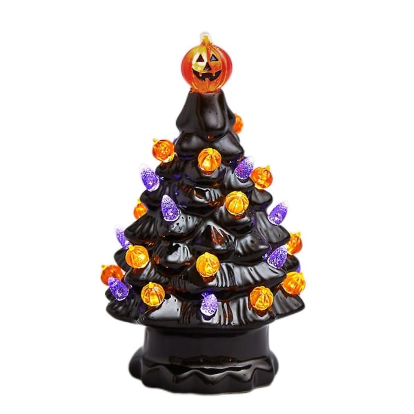 Oplyst keramik Halloween træ bordplade Halloween dekoration Halloween træ græskar lys 17.3cm
