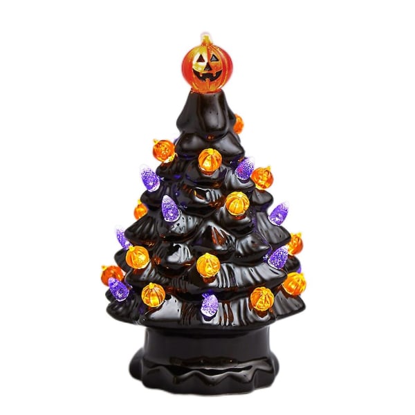 Valaistu keraaminen Halloween Tree Pöytälevy Halloween Koriste Halloween Tree Pumpkin Light 17.3cm