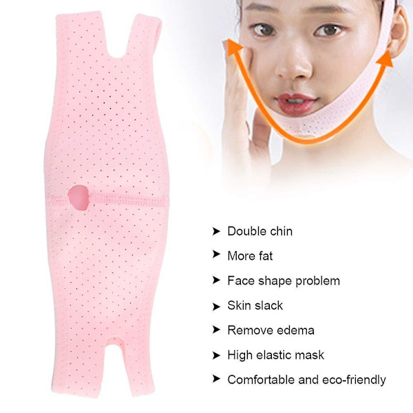 Elastiskt andningsbart formkonturkorrektionsbandage, justerbart ansiktsåtdragande lyftbälte Anti-rynk-V-ansiktsband (rosa)