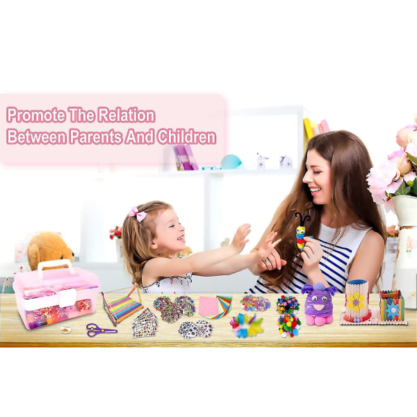1000+ kpl Lasten askartelulaatikkosarja Toddler taide- ja askartelutarvikkeita lapsille Sisältää Pom Poms -putkenpuhdistusaineet höyhenen taittolaatikon