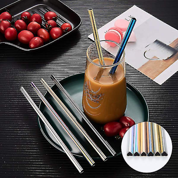 6 ruostumattomasta teräksestä valmistettua smoothiepilliä, 8,46" x 8 mm, puhdistusharjalla, hopea magic väri Magic Color