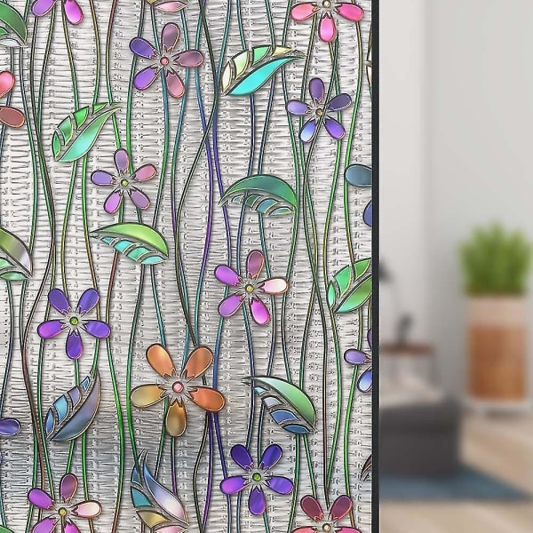 Flower Window Film Privacy Stained Glass Sticker Self Adhesive Shading Home Decal 58*120cm