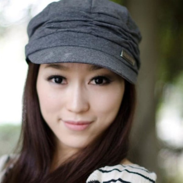 Dame Flat Cap Peaked French Hat Dame Uformell Solid Beanie Caps Grey