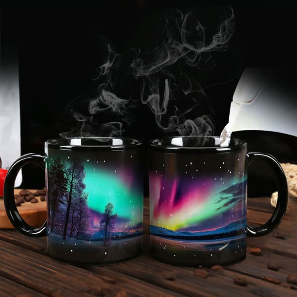 Northern Lights Magic Krus, Aurora Borealis Farveskiftende Keramikkop, Varmeaktiveret Design Gaveartikel 350ml A