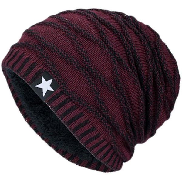 Herre Vinter Woolly Beanie Hat Chunky Slouch Fleece Skateboard Caps Wine Red