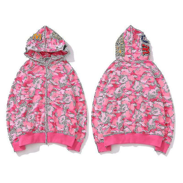 Den nya Luvtröja för herr Camo Loose Zipper Jacka Sweatershirt För Herr Pojke Pink Pink XL