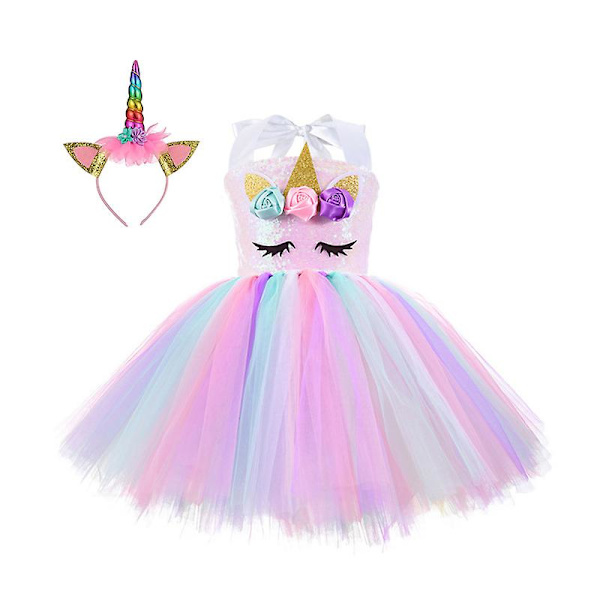 Enhjørning kostume til piger, små piger Rainbow Unicorn Tutu med pandebånd C 8T