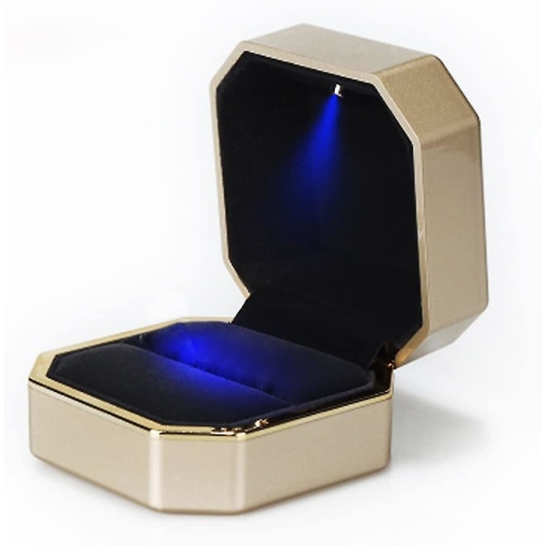 Luksus Ring Box, Square Velvet Wedding Ring Case Smykker gaveeske med LED lys
